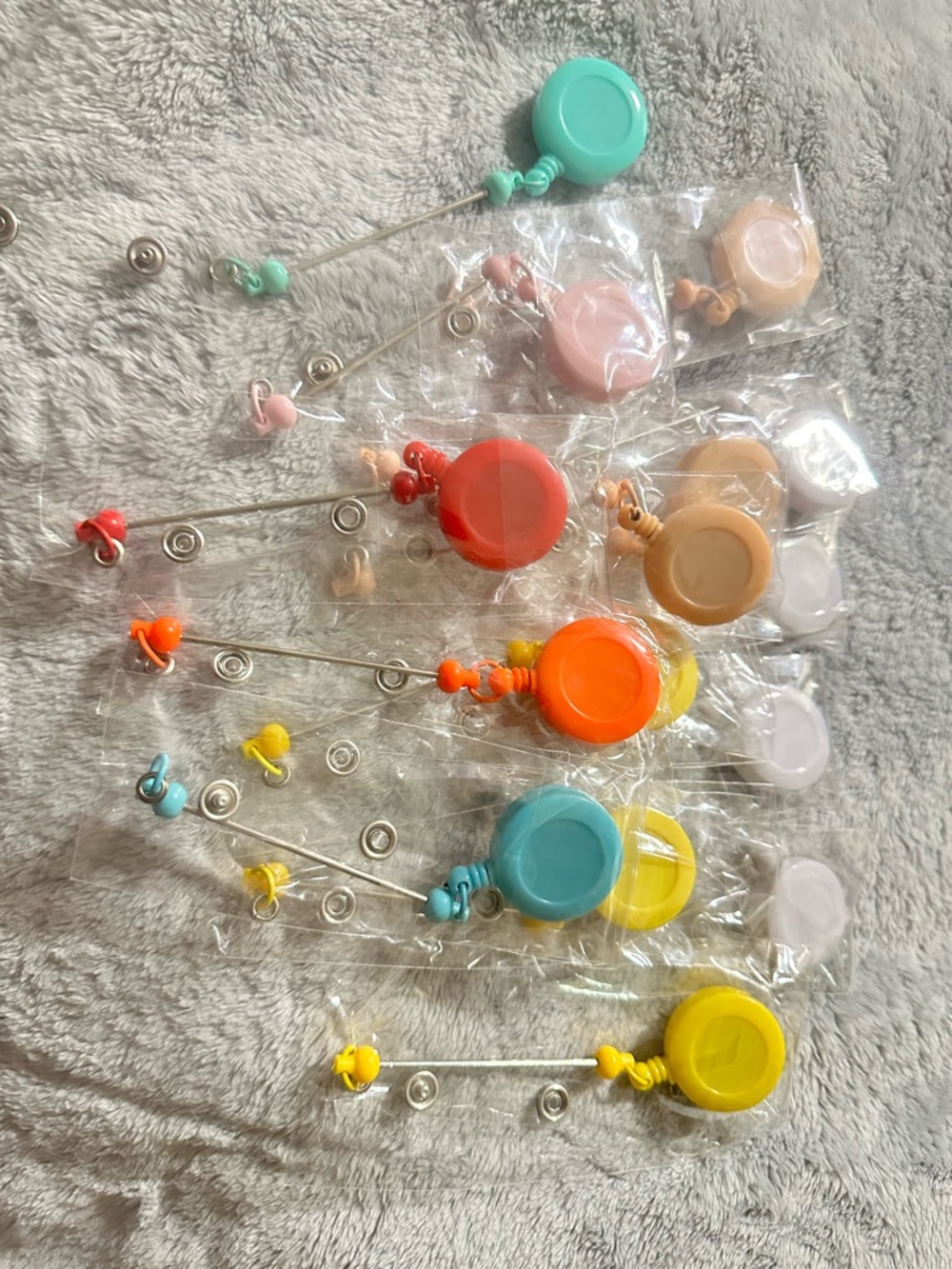 Colorful Retractable Beadable Badge Reel Set - Mixed Pastel & Bright Colors